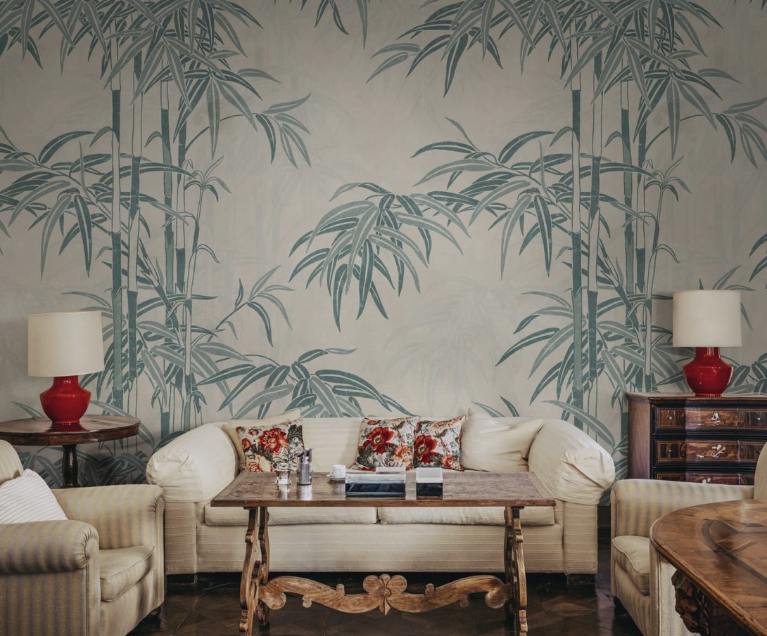 Sandberg S10542 Palm Garden Leon Blue - mural w gałęzie bambusa