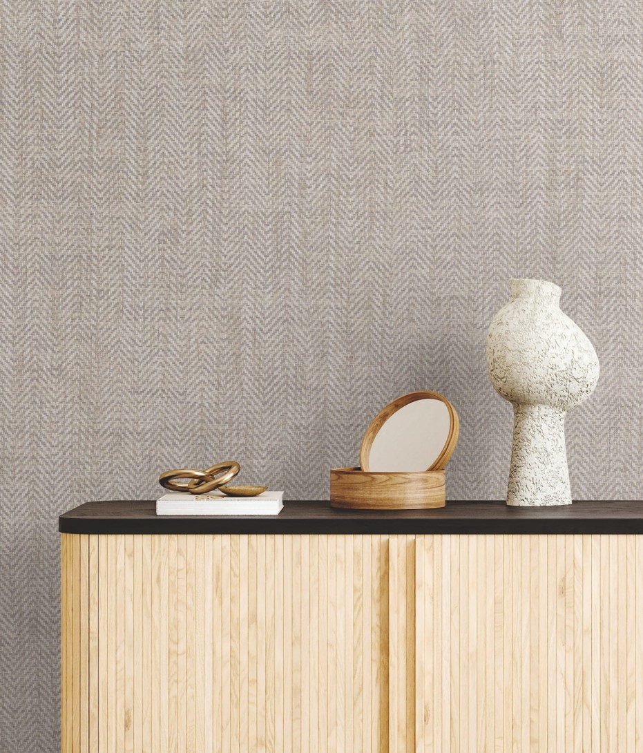 York GV0191 Ronald Redding Grasscloth & Natural Resource Tailored Weave Grey - tapeta strukturalna w jodełkę