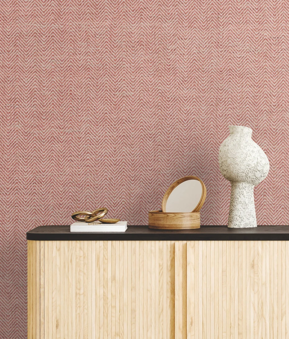 York GV0192 Ronald Redding Grasscloth & Natural Resource Tailored Weave Red - tapeta strukturalna w jodełkę