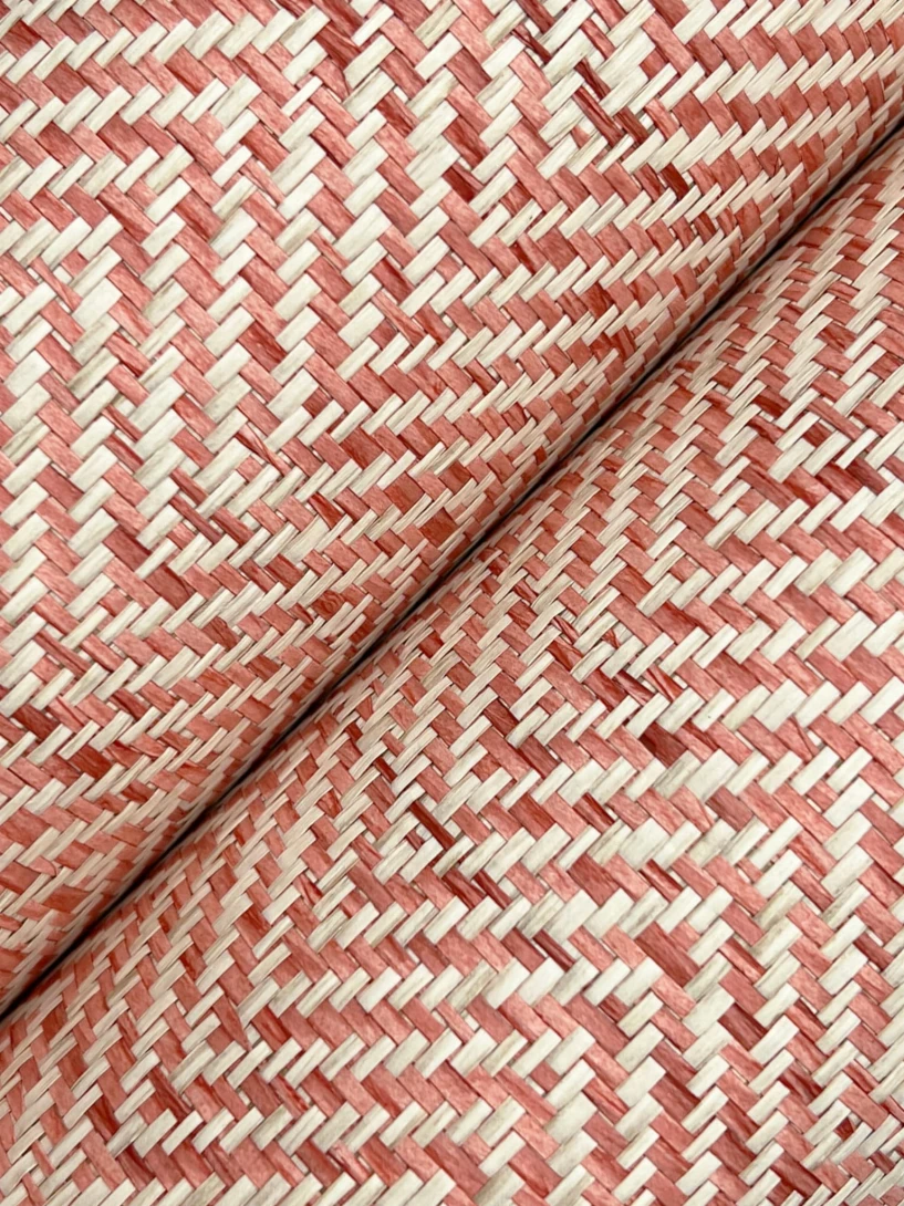 York GV0192 Ronald Redding Grasscloth & Natural Resource Tailored Weave Red - tapeta strukturalna w jodełkę
