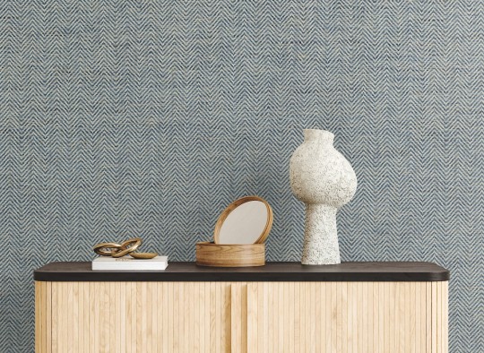 York GV0196 Ronald Redding Grasscloth & Natural Resource Tailored Weave Blue - tapeta strukturalna w jodełkę