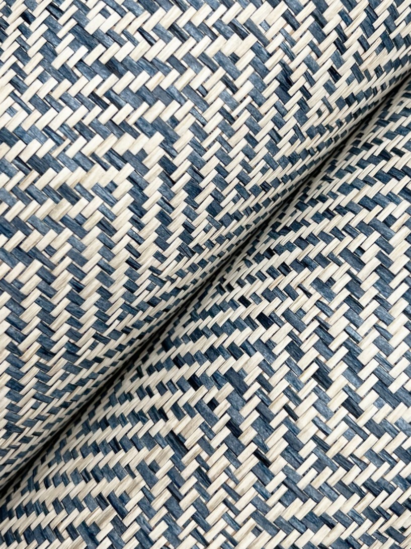 York GV0196 Ronald Redding Grasscloth & Natural Resource Tailored Weave Blue - tapeta strukturalna w jodełkę