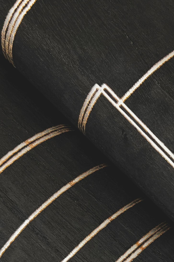 York GV0256 Ronald Redding Grasscloth & Natural Resource Inlay Line Black - tapeta w metaliczne linie na tle imitującym drewno