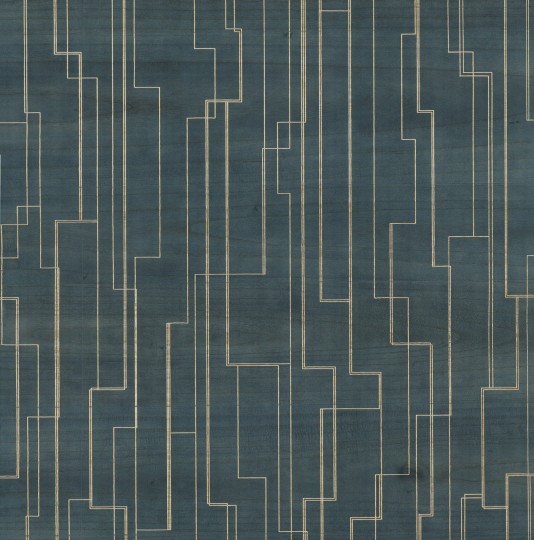 York GV0258 Ronald Redding Grasscloth & Natural Resource Inlay Line Peacock - tapeta w metaliczne linie na tle imitującym drewno