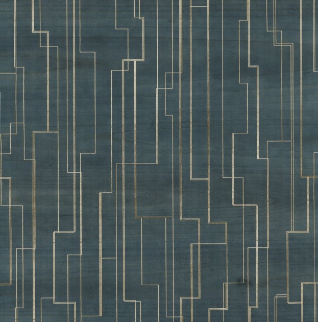 York GV0258 Ronald Redding Grasscloth & Natural Resource Inlay Line Peacock - tapeta w metaliczne linie na tle imitującym drewno