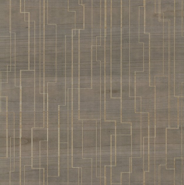 York GV0259 Ronald Redding Grasscloth & Natural Resource Inlay Line Mink - tapeta w metaliczne linie na tle imitującym drewno
