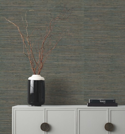 York GV0234 Ronald Redding Grasscloth & Natural Resource Knotted Grass Dark Teal - tapeta z wiązanej trawy