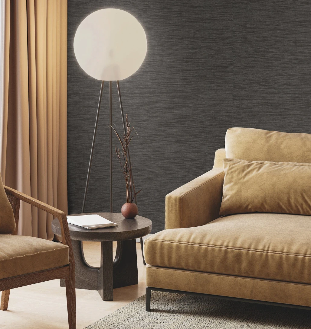 York GV0221 Ronald Redding Grasscloth & Natural Resource Horizon Paperweave Black - tapeta strukturalna w delikatne paski