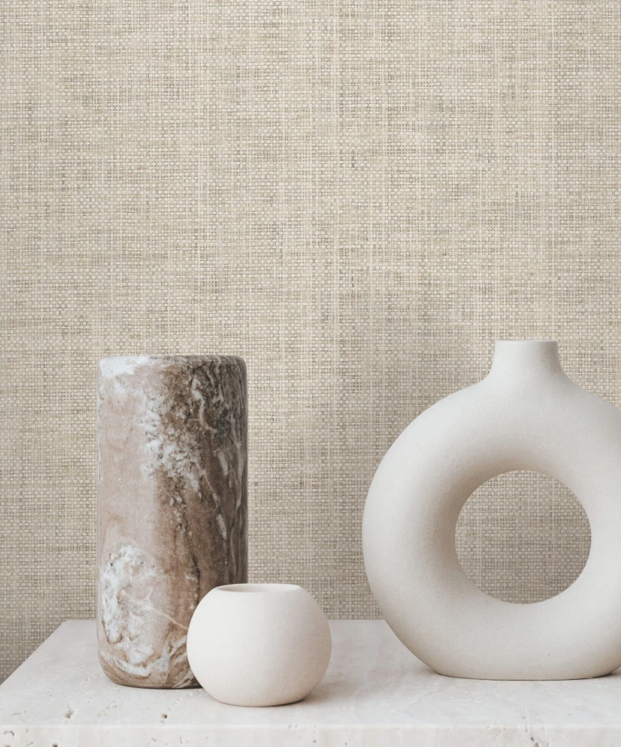 York GV0184 Ronald Redding Grasscloth & Natural Resource Edo Paperweave Fog - beżowa tapeta strukturalna