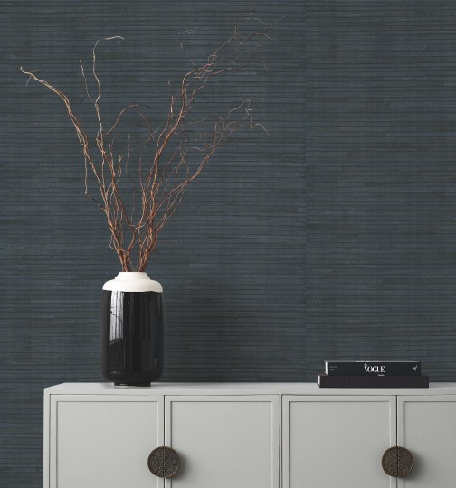 York GV0237 Ronald Redding Grasscloth & Natural Resource Hyacinth Leaf Navy - granatowa tapeta strukturalna w paski