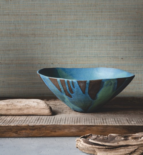 York GV0204 Ronald Redding Grasscloth & Natural Resource Marled Abaca Spruce/Neutral - tapeta strukturalna w paski