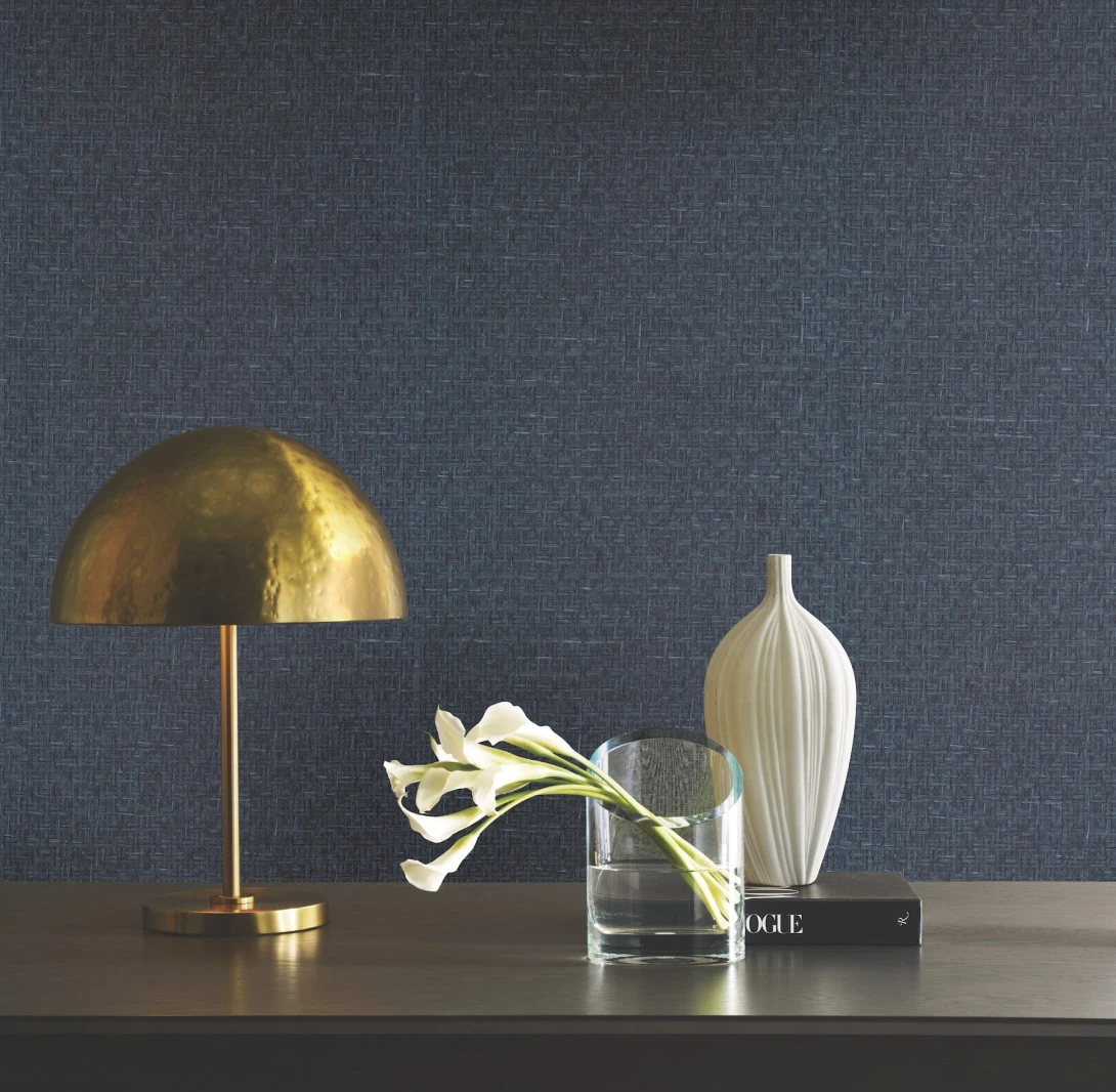 York OG0529GV Ronald Redding Grasscloth & Natural Resource Tatami Weave Navy - granatowa tapeta strukturalna