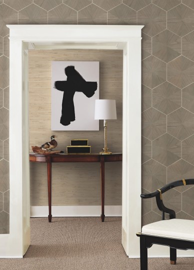 York HO2102GV Ronald Redding Grasscloth & Natural Resource Hexagram Wood Veneer Caper - tapeta geometryczna imitująca drewno