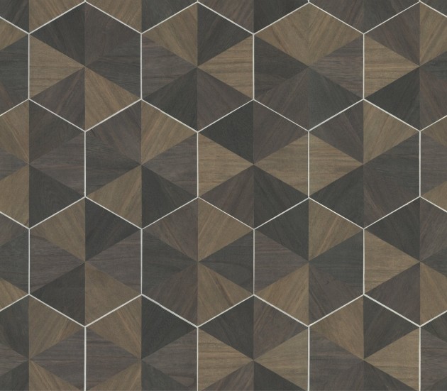 York HO2103GV Ronald Redding Grasscloth & Natural Resource Hexagram Wood Veneer Smoke - tapeta geometryczna imitująca drewno