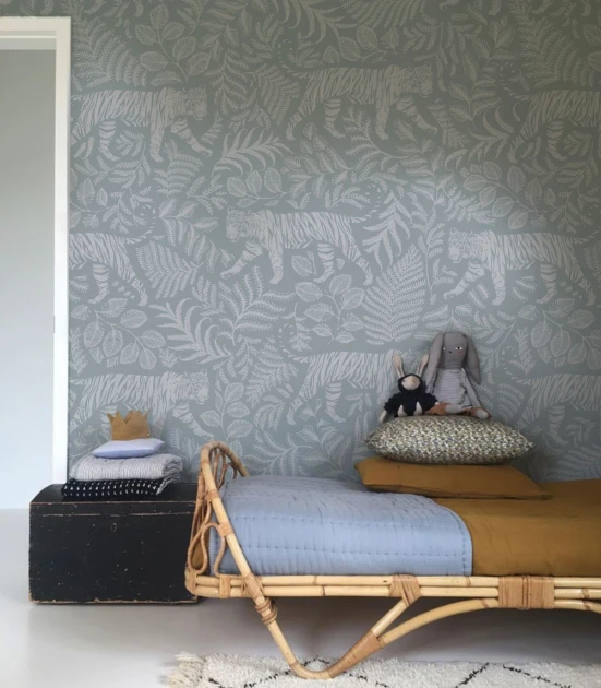 Wallcolors TAP-9045 Animals Kingdom Camouflaged Tiger Blue - mural w roślinny motyw i tygrysy