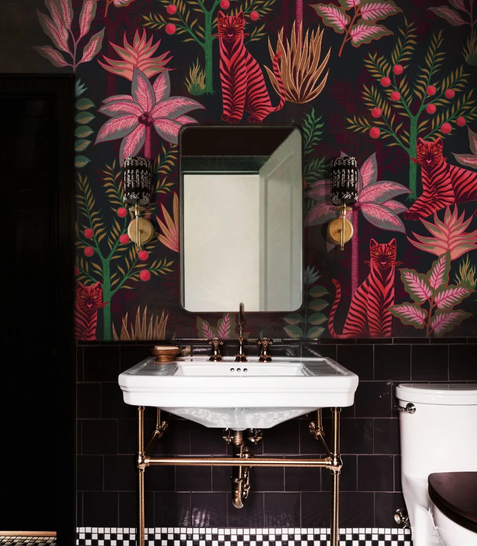 Wallcolors TAP-9050 Animals Kingdom Gold Tigers Black - mural w roślinny motyw i tygrysy