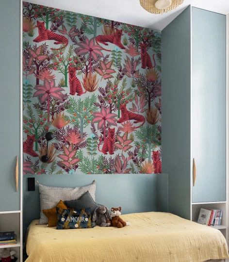 Wallcolors TAP-9052 Animals Kingdom Gold Tigers Pink - mural w roślinny motyw i tygrysy