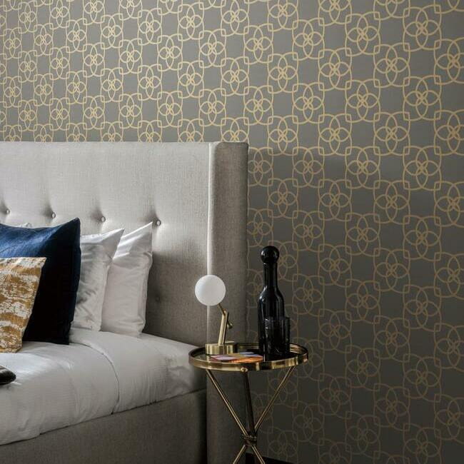 York Y6200204 Antonina Vella Dazzling Dimensions Vol II Serendipity Charcoal/Gold - tapeta w geometryczne kwiaty