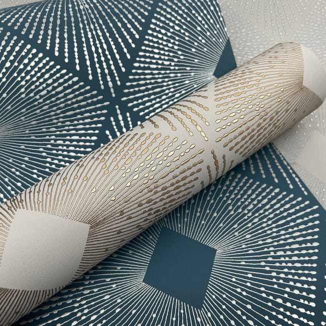 York MD7131 Antonina Vella Modern Metals Second Edition Harlowe Blue/Silver - tapeta w geometryczny motyw z metalicznymi akcentami
