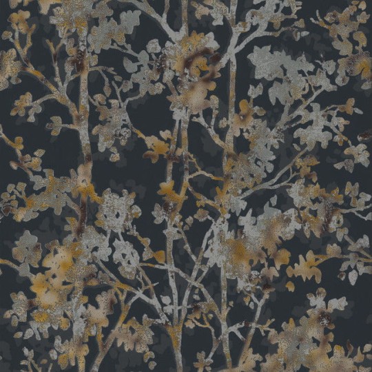 York NW3580 Antonina Vella Modern Metals Second Edition Shimmering Foliage Black/Multi - tapeta w roślinny motyw