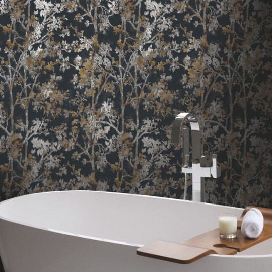 York NW3580 Antonina Vella Modern Metals Second Edition Shimmering Foliage Black/Multi - tapeta w roślinny motyw