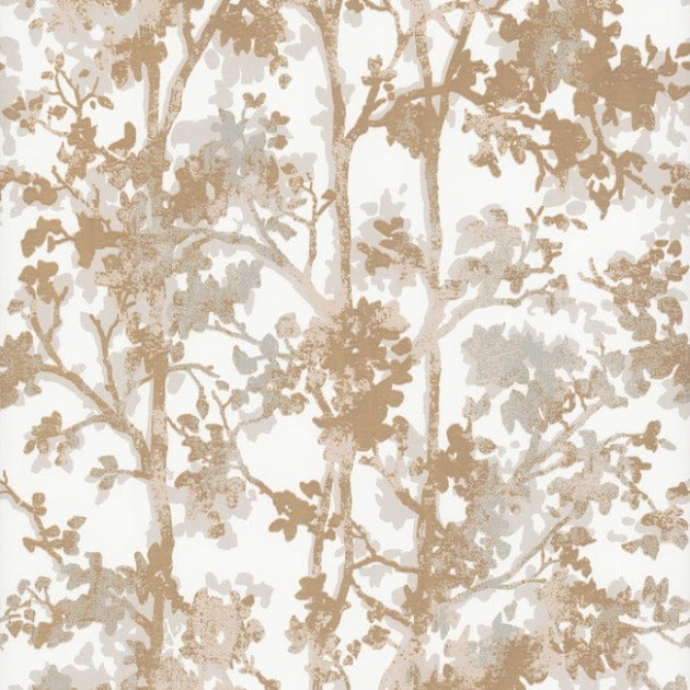 York NW3583 Antonina Vella Modern Metals Second Edition Shimmering Foliage White/Gold - tapeta w roślinny motyw