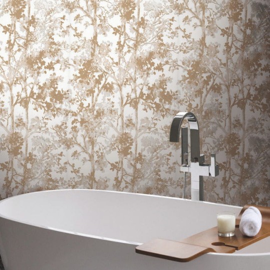 York NW3583 Antonina Vella Modern Metals Second Edition Shimmering Foliage White/Gold - tapeta w roślinny motyw