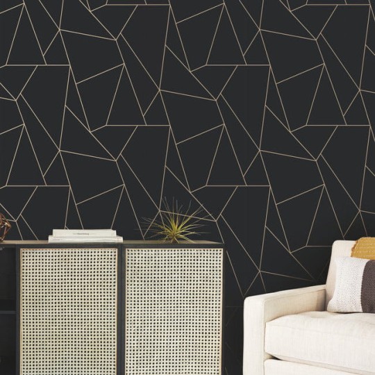 York MD7181 Antonina Vella Modern Metals Second Edition Nazca Black/Gold - tapeta w geometryczny motyw z metalicznymi akcentami