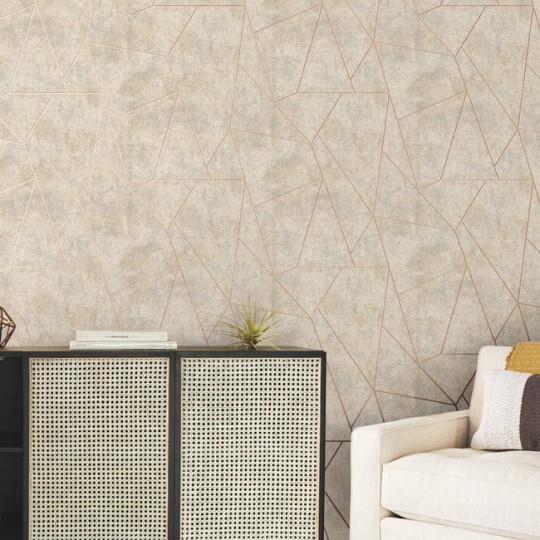 York NW3504 Antonina Vella Modern Metals Second Edition Nazca Neutral/Gold - tapeta w geometryczny motyw z metalicznymi akcentami