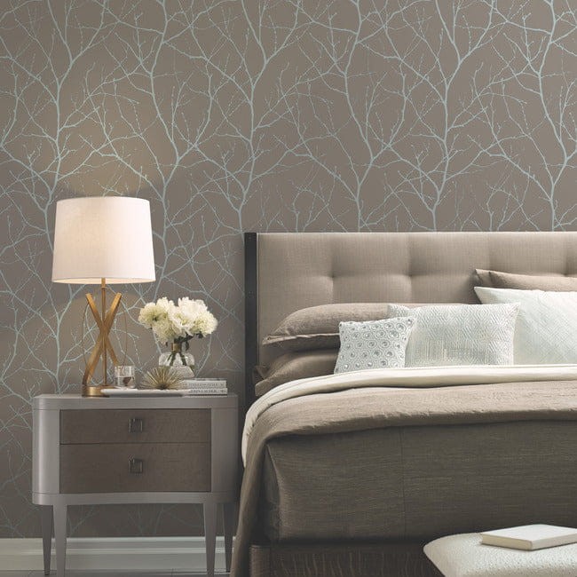 York MD7121 Antonina Vella Modern Metals Second Edition Trees Silhouette Mocha/Silver - tapeta w gałęzie