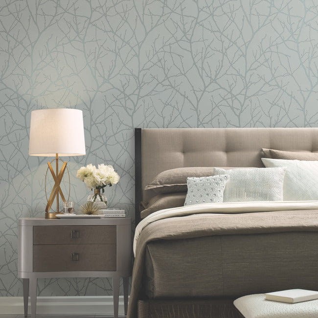 York MD7123 Antonina Vella Modern Metals Second Edition Trees Silhouette Smokey Blue/Silver - tapeta w gałęzie