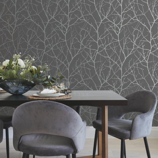 York MD7125 Antonina Vella Modern Metals Second Edition Trees Silhouette Charcoal/Silver - tapeta w gałęzie