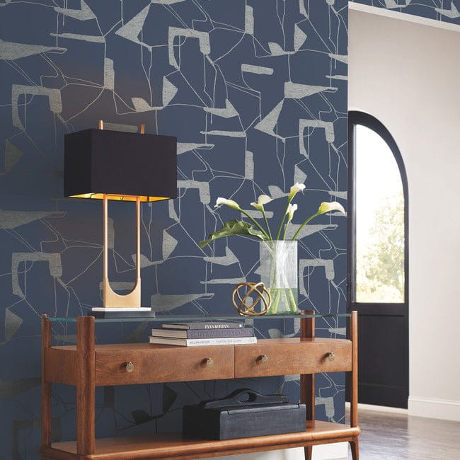 York MD7112 Antonina Vella Modern Metals Second Edition Abstract Geo Navy/Silver - tapeta w abstrakcyjny motyw geometryczny