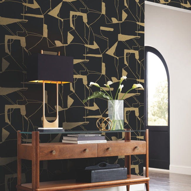 York MD7115 Antonina Vella Modern Metals Second Edition Abstract Geo Black/Gold - tapeta w abstrakcyjny motyw geometryczny