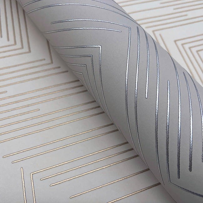 York MD7225 Antonina Vella Modern Metals Second Edition Polished Chevron Cream/Gold - tapeta w motyw jodełki