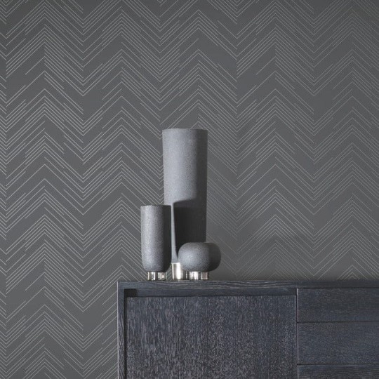 York MD7226 Antonina Vella Modern Metals Second Edition Polished Chevron Charcoal/Silver - tapeta w motyw jodełki