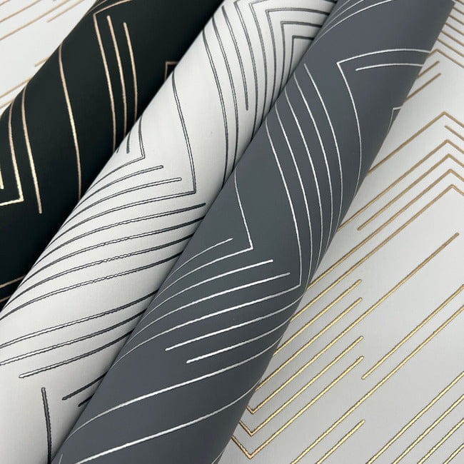 York MD7221 Antonina Vella Modern Metals Second Edition Polished Chevron Black/Gold - tapeta w motyw jodełki
