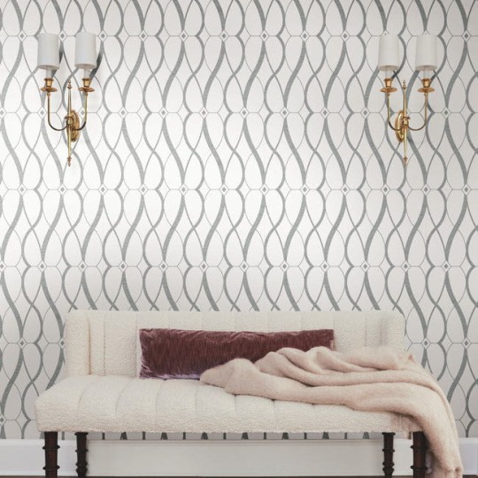 York MD7173 Antonina Vella Modern Metals Second Edition Graceful Geo White/Silver - tapeta w motyw geometryczny
