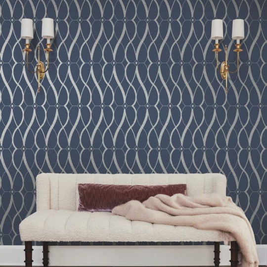 York MD7174 Antonina Vella Modern Metals Second Edition Graceful Geo Navy/Silver - tapeta w motyw geometryczny