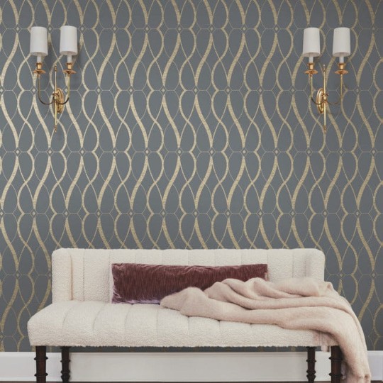 York MD7176 Antonina Vella Modern Metals Second Edition Graceful Geo Smoke/Gold - tapeta w motyw geometryczny