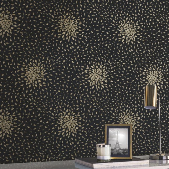 York MD7102 Antonina Vella Modern Metals Second Edition Petite Leaves Black/Gold - tapeta w roślinny motyw