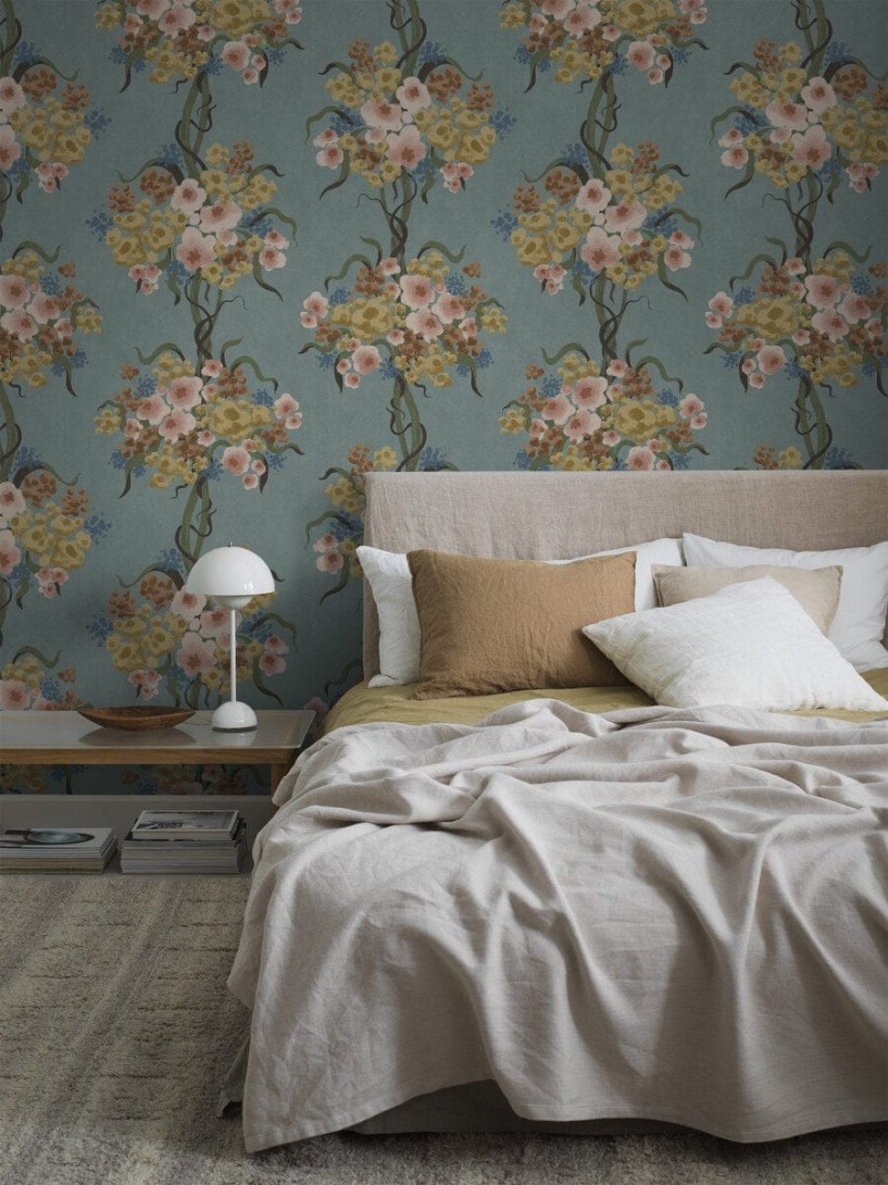 Boras Tapeter 9604W Studio Boquette Blue - mural roślinny w bukiety kwiatów