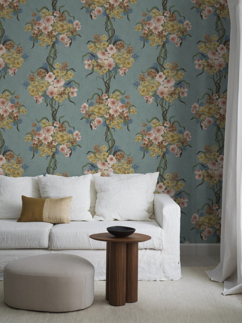 Boras Tapeter 9604W Studio Boquette Blue - mural roślinny w bukiety kwiatów