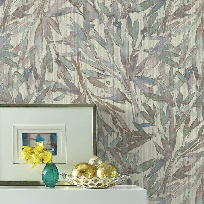 York Y6230703 Antonina Vella Natural Opalescence Rainforest Leaves Lavender/Light Blue - tapeta w liście