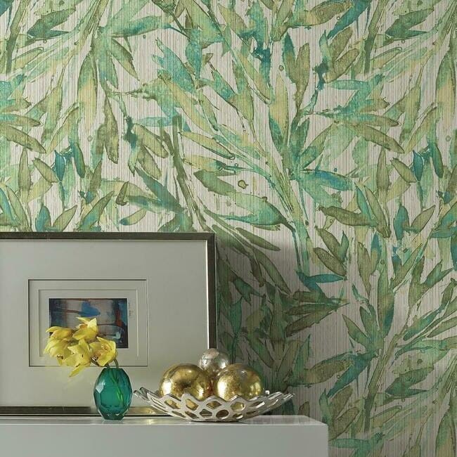 York Y6230705 Antonina Vella Natural Opalescence Rainforest Leaves Teal/Greens - tapeta w liście
