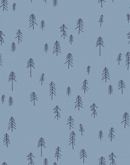 Rebel Walls R20635 Fine Little Day Tall Blue - mural w skandynawskie rysunki choinek
