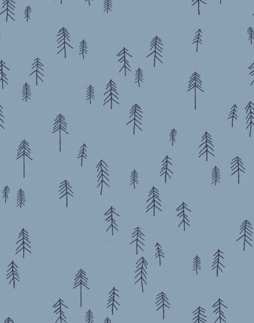 Rebel Walls R20635 Fine Little Day Tall Blue - mural w skandynawskie rysunki choinek