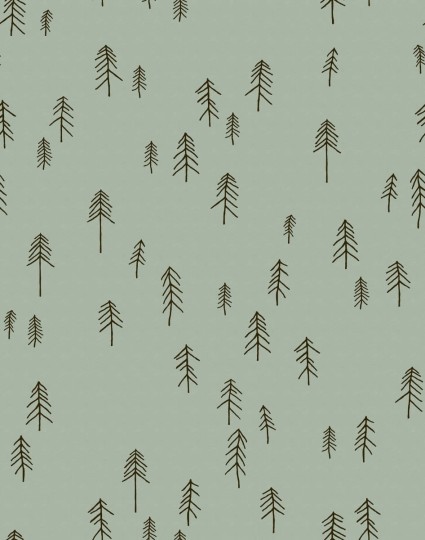 Rebel Walls R20636 Fine Little Day Tall Darkgreen - mural w skandynawskie rysunki choinek