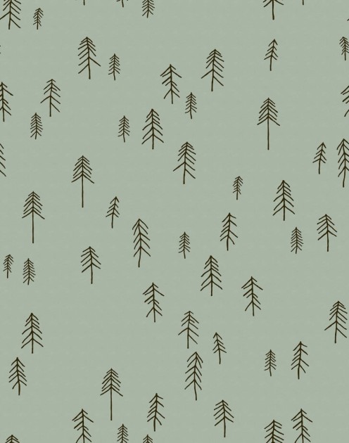 Rebel Walls R20636 Fine Little Day Tall Darkgreen - mural w skandynawskie rysunki choinek