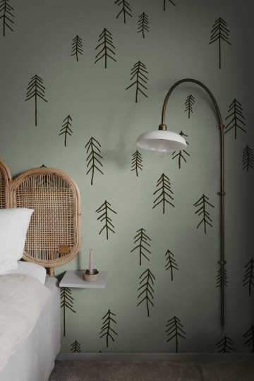 Rebel Walls R20636 Fine Little Day Tall Darkgreen - mural w skandynawskie rysunki choinek